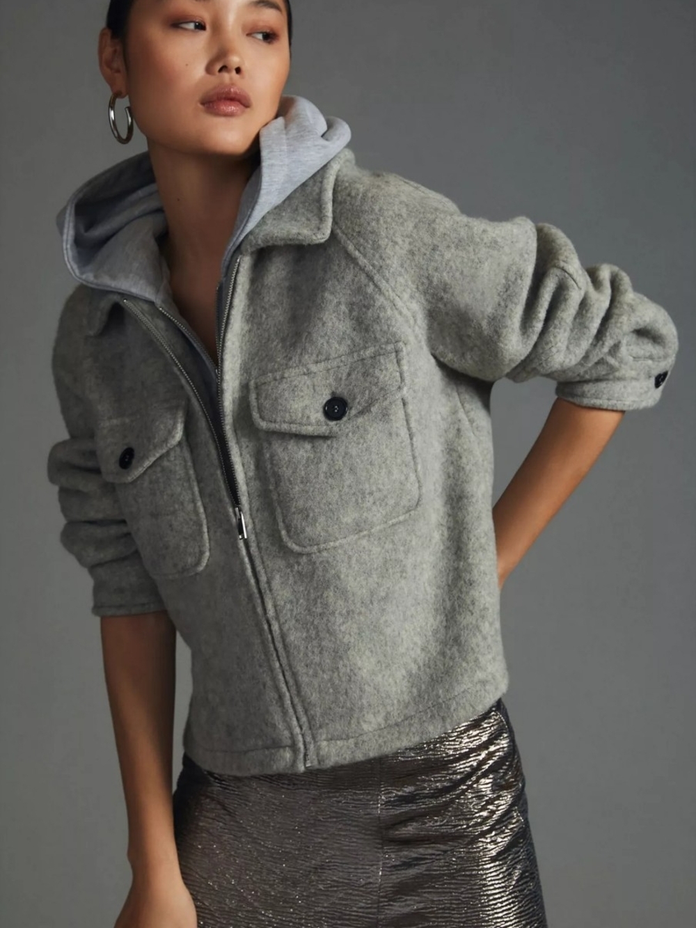 Wool-Blend Utility Jacket in Grey
